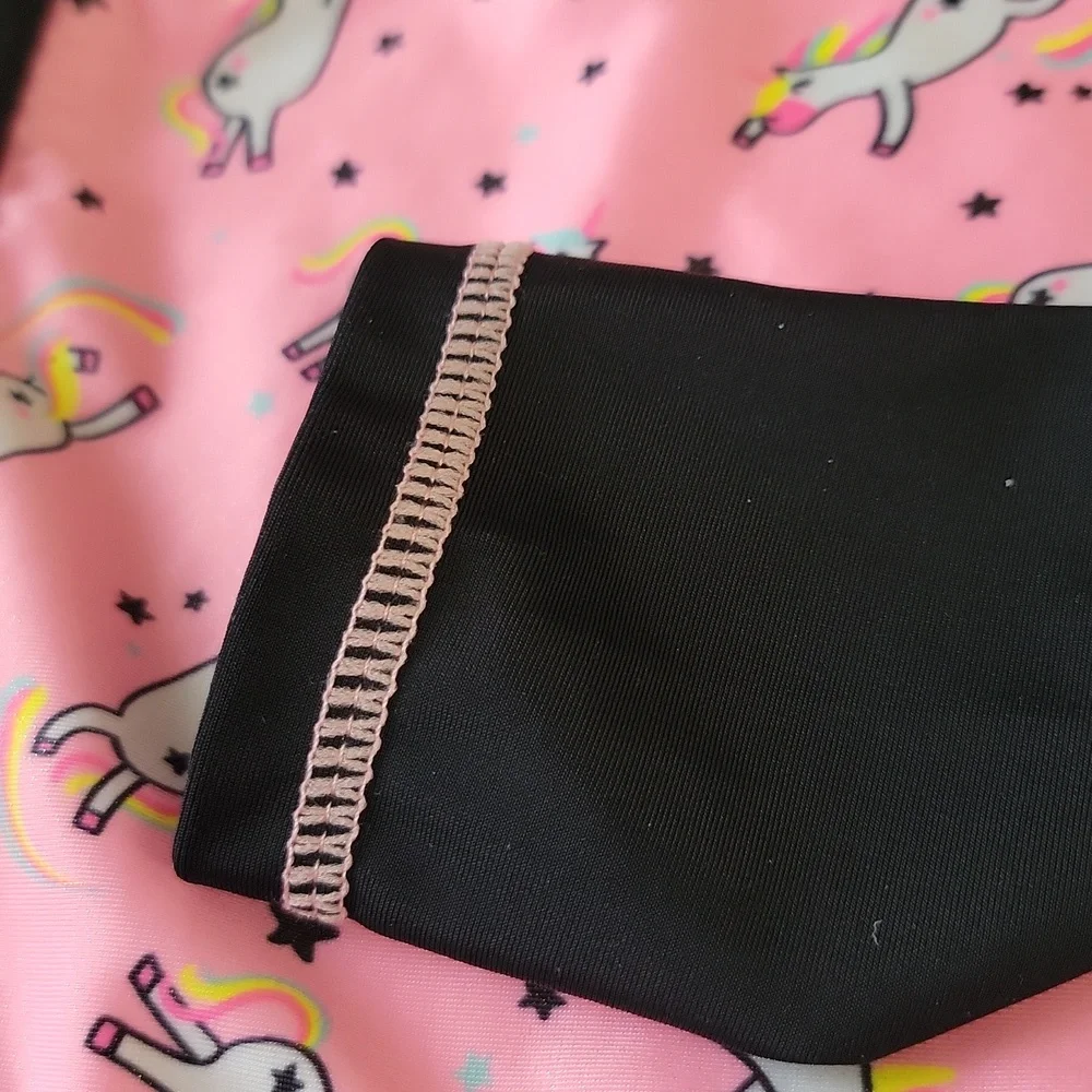 SHEIN Girls Unicorn Bodysuit Size  10- 12 Pink Black – Long Sleeve  One Piece